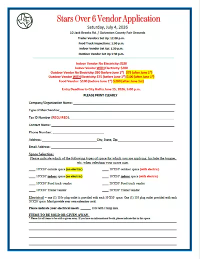 Stars Over 6 Vendor Application 2026
